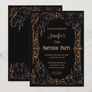 Invitación de cumpleaños floral gótica de orquídea