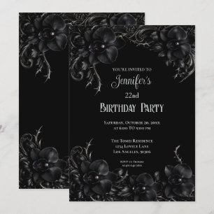 Invitación de cumpleaños floral gótica de orquídea