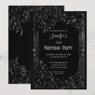 Invitación de cumpleaños floral gótica de orquídea