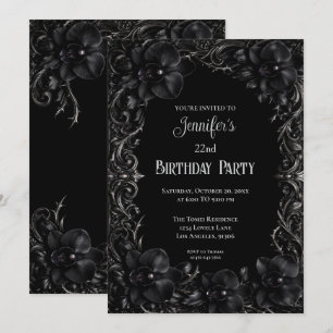 Invitación de cumpleaños floral gótica de orquídea