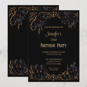 Invitación de cumpleaños floral gótica de orquídea