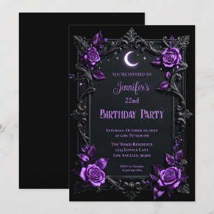 Invitación de cumpleaños floral gótica púrpura