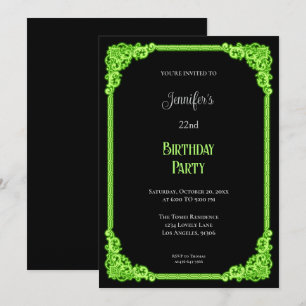 Invitación de cumpleaños floral gótica verde neón