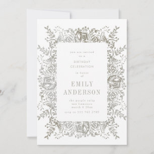 Invitación de cumpleaños floral gris natural