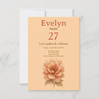 Invitación de cumpleaños floral melocotón elegante