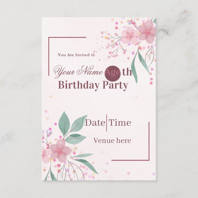 Invitación de cumpleaños floral minimalista (Anverso)