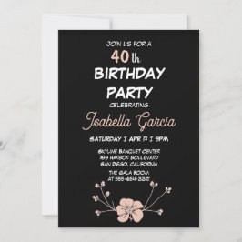 Invitación de cumpleaños floral oscura negra