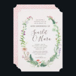 Invitación de cumpleaños floral para adultos Cualq<br><div class="desc">Invitación inspirada en la naturaleza con un marco compuesto por helechos, flores silvestres, bayas y vegetación de los bosques. El bello marco pintado a mano rodea el texto que anuncia su fiesta de cumpleaños. Un diseño sencillo, delicadamente decorado con hermosos colores naturales: verde, rosa, rojo, violeta, azul y marrón. Patrón...</div>