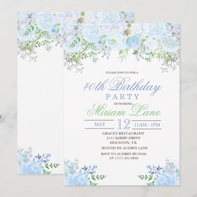 Invitación de cumpleaños floral para cualquier eda (Anverso / Reverso)