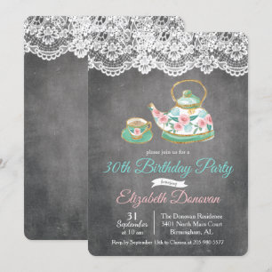 Invitación de cumpleaños floral para fiesta de té