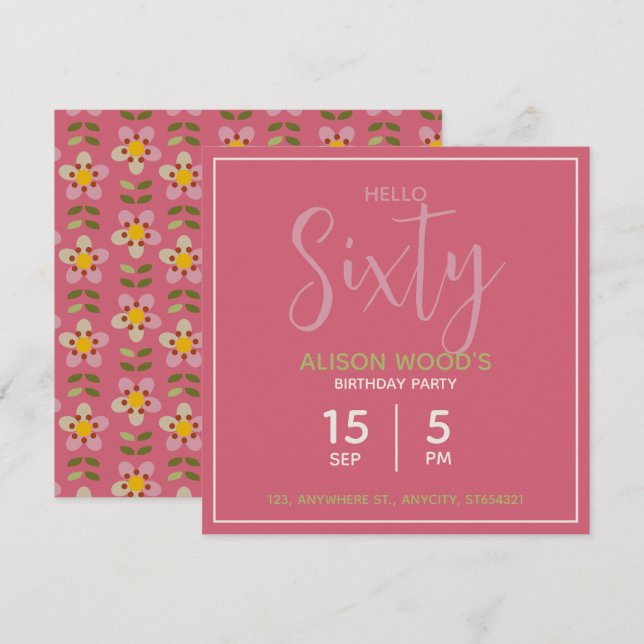 Invitación de Cumpleaños Floral para Fiesta | Tarj (Anverso / Reverso)
