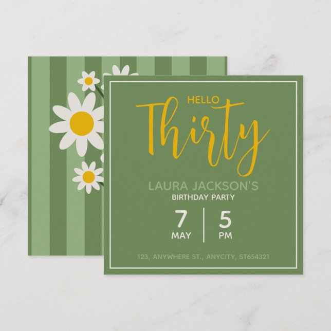 Invitación de Cumpleaños Floral para Fiesta | Tarj (Anverso / Reverso)