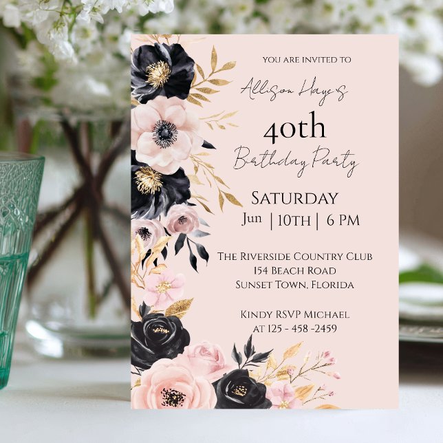 Invitación de cumpleaños floral personalizada en n (Subido por el creador)