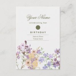 Invitación de cumpleaños floral púrpura y dorada