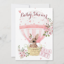 Invitación de Cumpleaños Floral Rosa de Conejito d