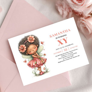 Invitación de cumpleaños floral rosa de niña hada 