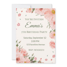 Invitación de cumpleaños floral rosa editable
