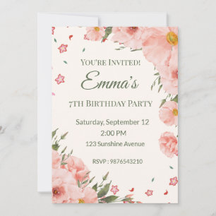 Invitación de cumpleaños floral rosa editable