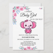 Invitación de Cumpleaños Floral Rosa Elefante Niña
