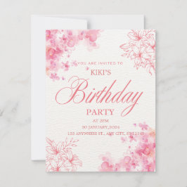 Invitación de cumpleaños floral rosa elegante