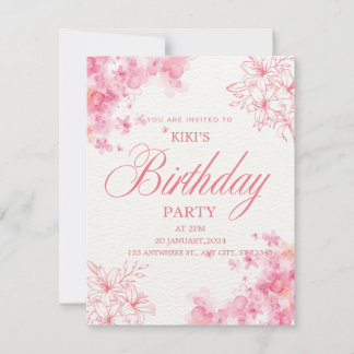 Invitación de cumpleaños floral rosa elegante