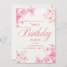 Invitación de cumpleaños floral rosa elegante