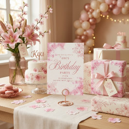 Invitación de cumpleaños floral rosa elegante