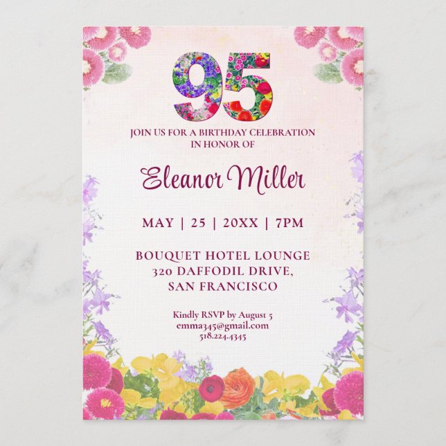 Invitación de cumpleaños floral rosa elegante para (Anverso)