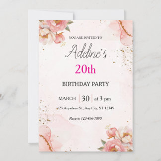 Invitación de cumpleaños floral rosa rubor
