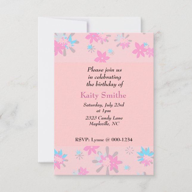 Invitación de cumpleaños floral rosa sincera (Anverso)