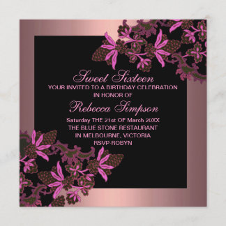 Invitación de cumpleaños floral rosa Sweet Sixteen