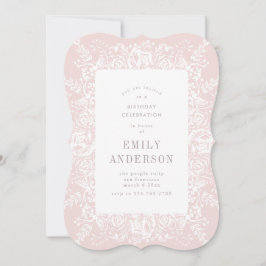 Invitación de cumpleaños floral rosa y blanca