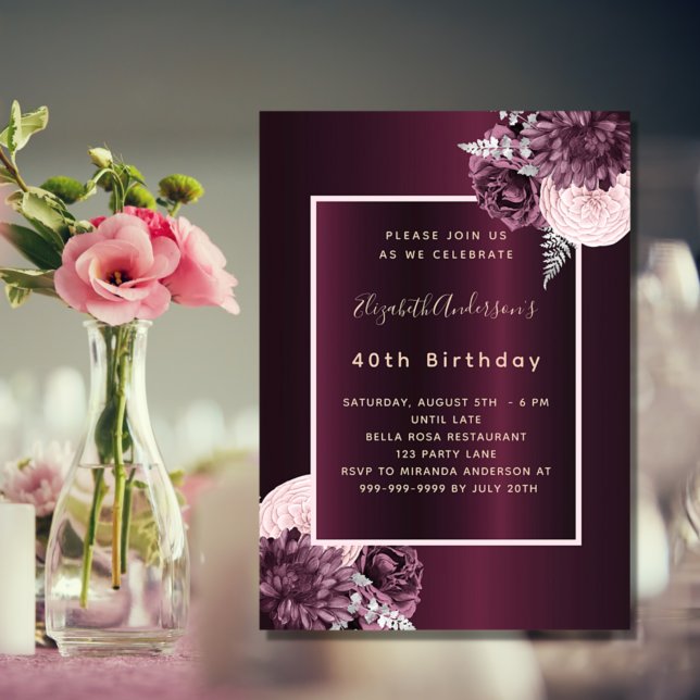 Invitación de cumpleaños floral rosa y rubio de Bo (Subido por el creador)