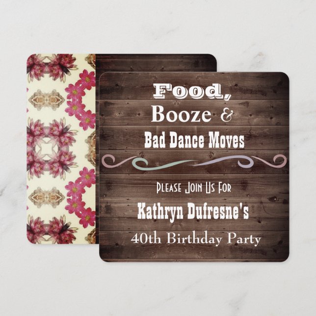 Invitación de cumpleaños floral rústica a "Mal bai (Anverso / Reverso)
