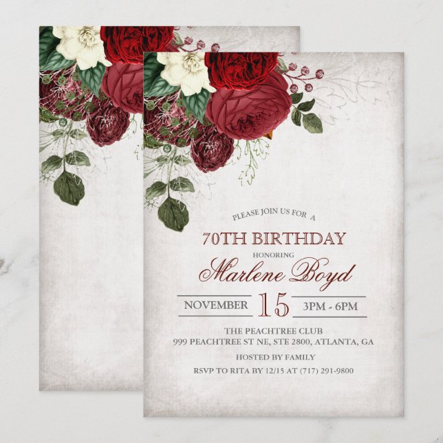 Invitación de cumpleaños floral rústica para cualq (Anverso / Reverso)