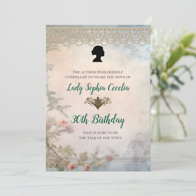Invitación de cumpleaños floral suave de la era Re (Anverso de pie)