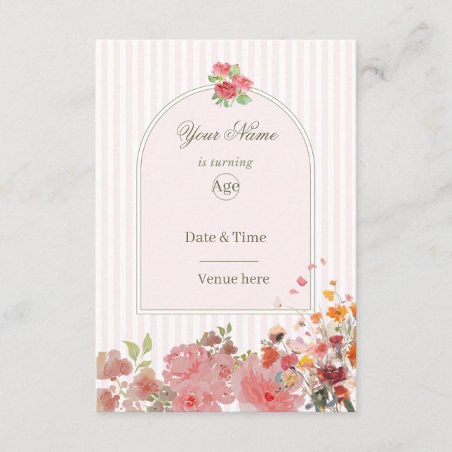 Invitación de cumpleaños floral suave rosa y coral (Anverso)