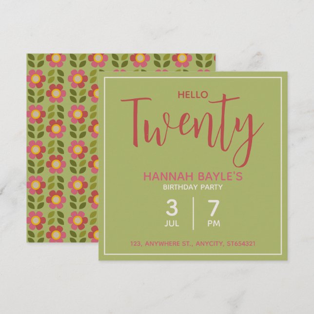 Invitación de Cumpleaños Floral | Tarjeta Personal (Anverso / Reverso)