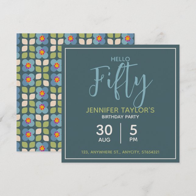 Invitación de Cumpleaños Floral | Tarjeta Personal (Anverso / Reverso)