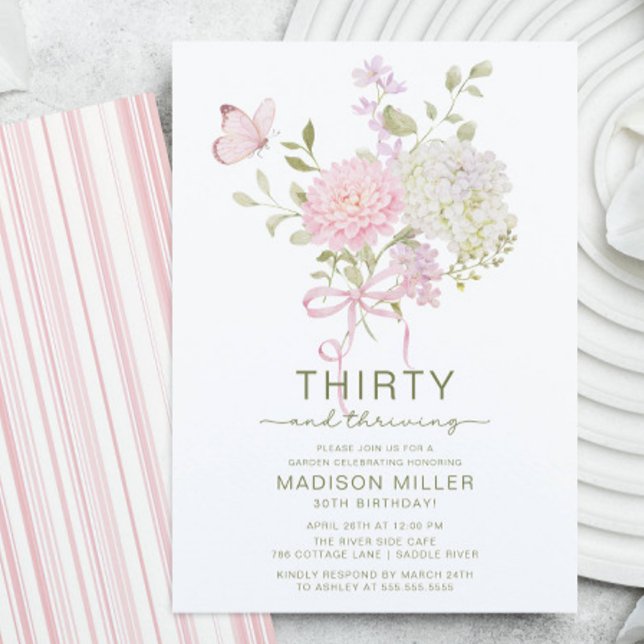 Invitación de cumpleaños floral treinta y próspera (Subido por el creador)