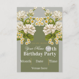 Invitación de cumpleaños floral vintage - Blanco y