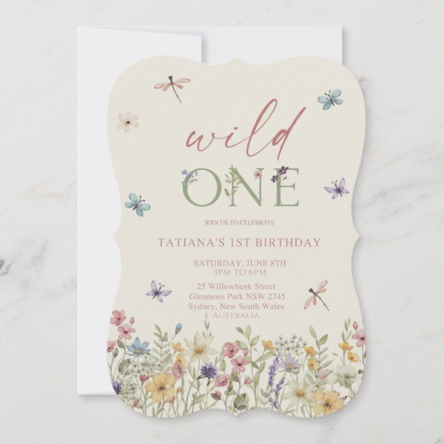 Invitación de cumpleaños floral Wild One para el p (Anverso)