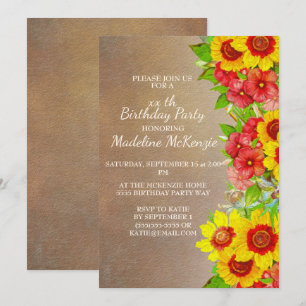 Invitación de cumpleaños Flores Rojas Amarillas Ma