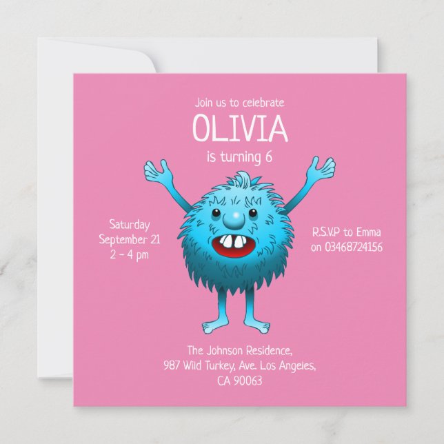 Invitación de cumpleaños Fluffy Cute Monster (Anverso)