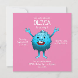 Invitación de cumpleaños Fluffy Cute Monster