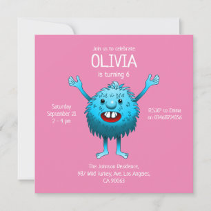 Invitación de cumpleaños Fluffy Cute Monster