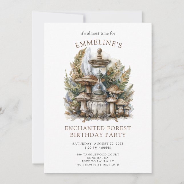 Invitación de cumpleaños forestal encantada (Anverso)