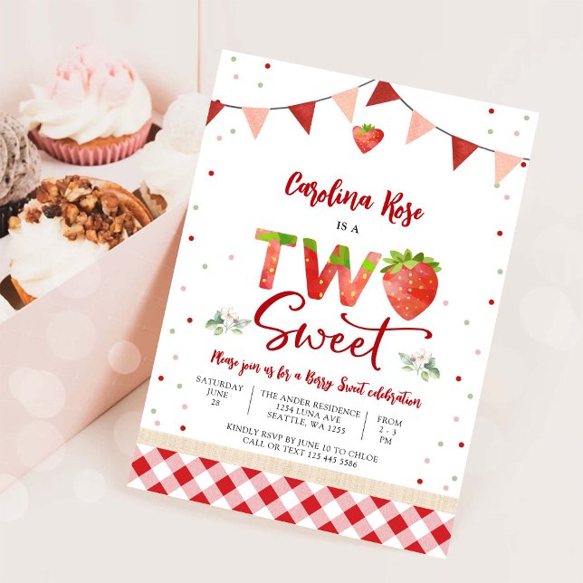 Invitación de cumpleaños Fresa Dos Dulces (Subido por el creador)