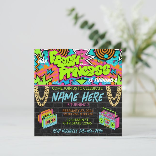 Invitación de cumpleaños Fresh Princess de los 90 (Anverso de pie)