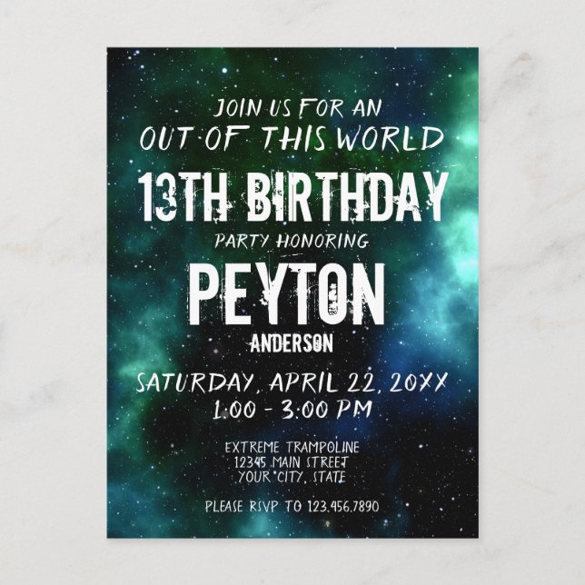 Invitación de cumpleaños fuera de este mundo de es (Anverso)